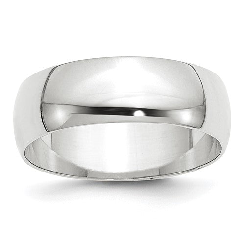 Half Round Wedding Band in 14K White Gold — 7mm, Size 7.5