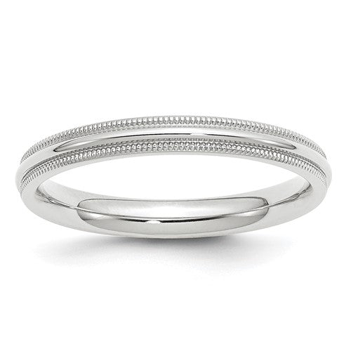 Half Round Comfort Fit Wedding Band in 14K White Gold — 3mm, Size 9