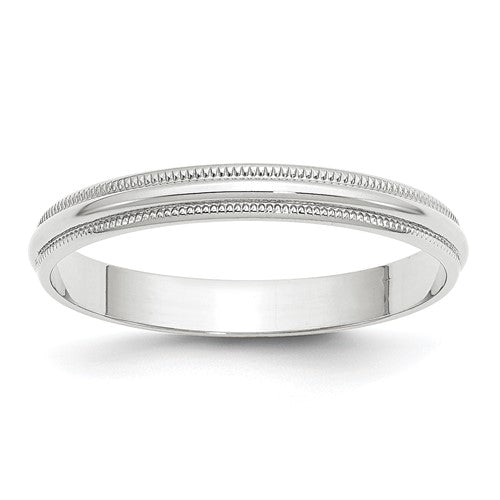 Milgrain Half Round Wedding Band in 14K White Gold — 3mm, Size 4