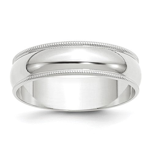 Milgrain Half Round Wedding Band in 14K White Gold — 6mm, Size 10