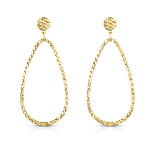 14K Gold Diamond Cut Tear Drop Earring