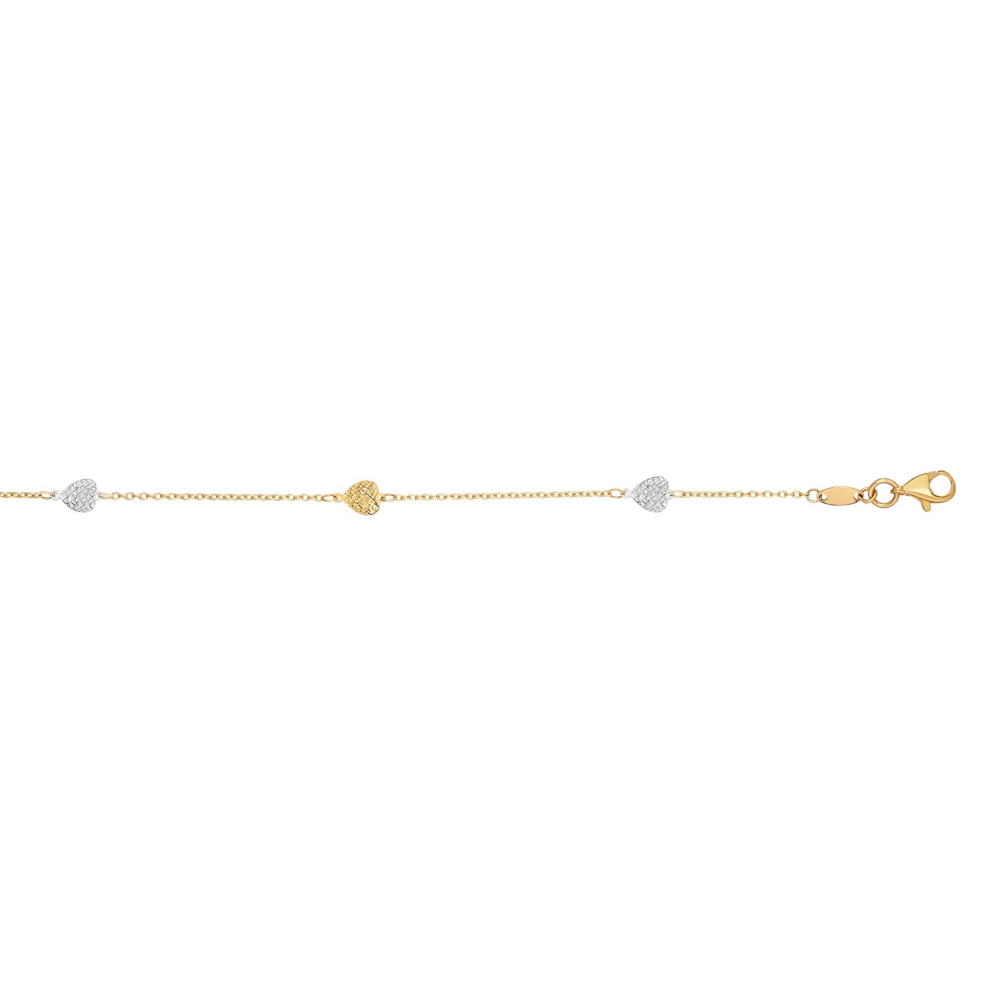 14K Two-tone Gold Diamond Cut Heart Anklet