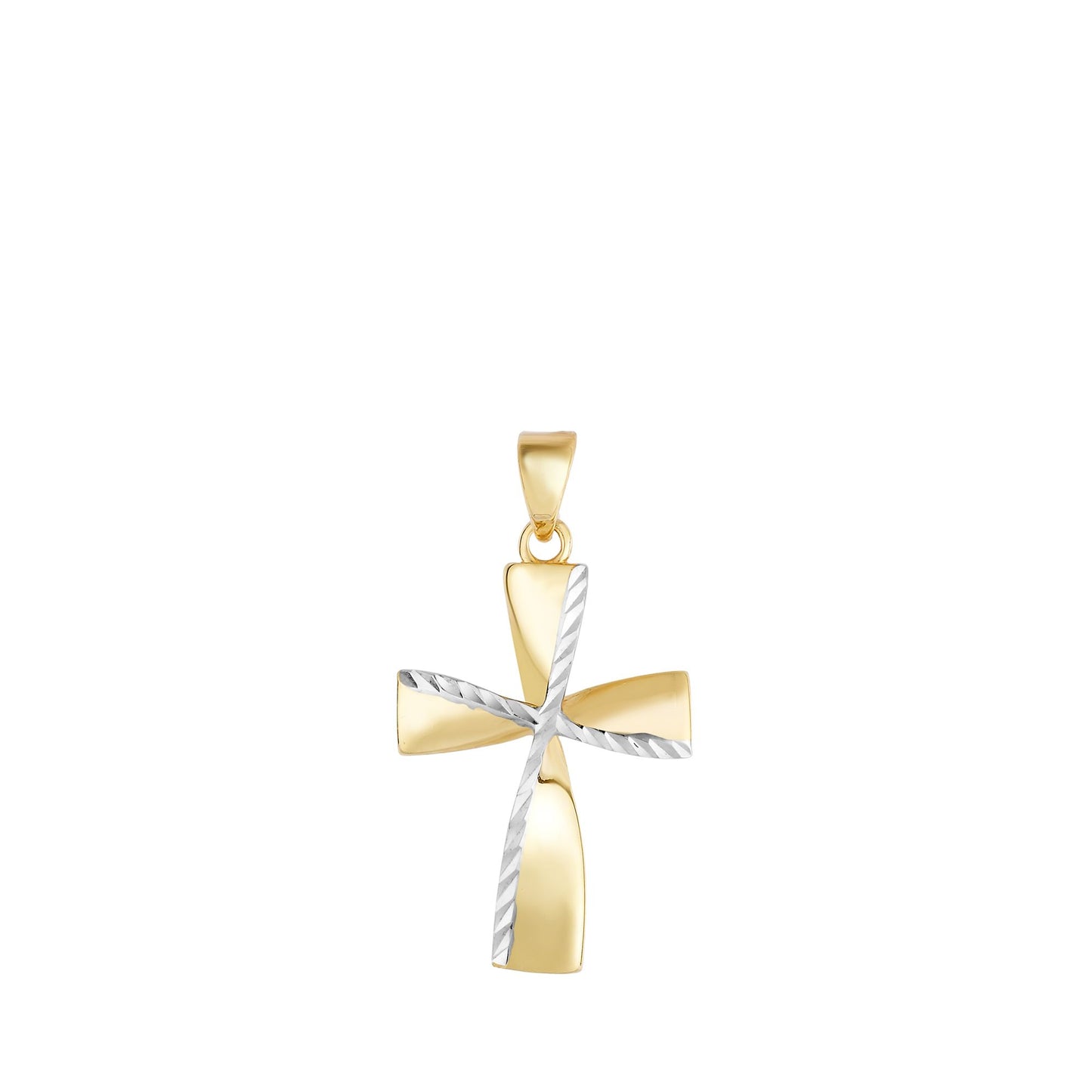 14K Gold Diamond Cut Detail Twist Cross