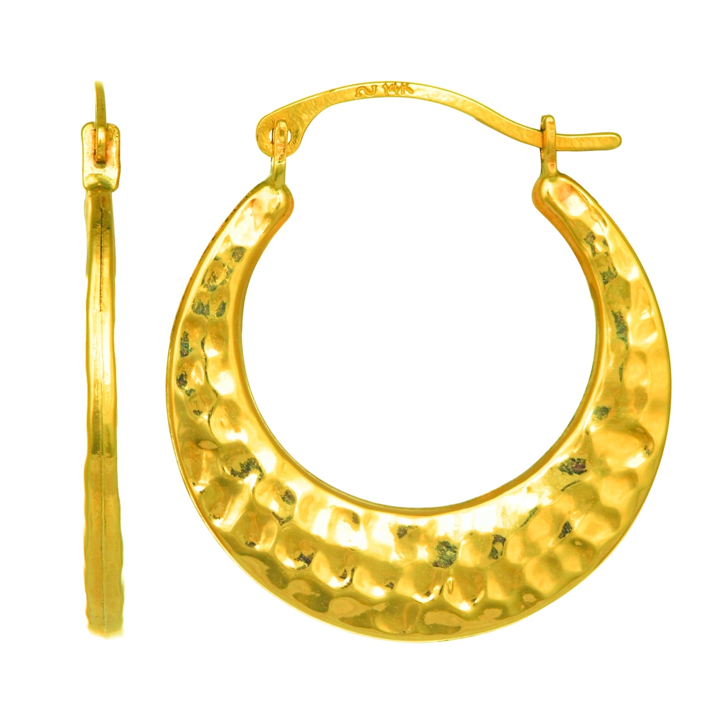 10K Gold Hammered Hoop Earring