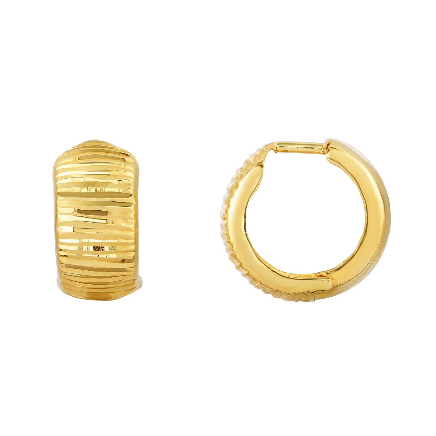 10K Gold Reversible Polished & Diamond Cut Huggie Earring