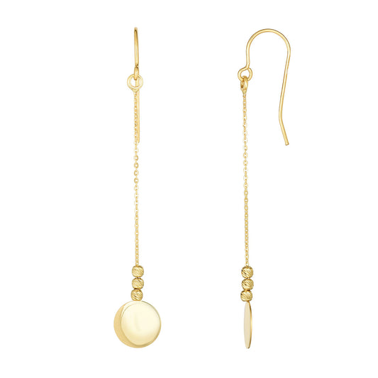 10K Gold Polished Circle Disc & Bead Drop Earring