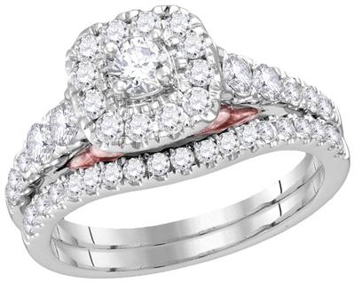 14K TWO-TONE GOLD ROUND DIAMOND BRIDAL WEDDING RING SET 1 CTTW (CERTIFIED)